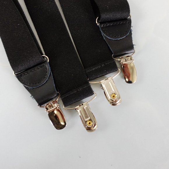 Suspender Mens‎ Black Leather Clip On Adjustable Strap Stretch Elastic X Back - Picture 4 of 6